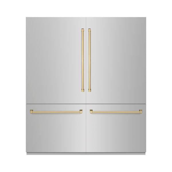 ZLINE Autograph Edition 72 in. 39.6 cu. ft. French Door Built-In Bottom Freezer Refrigerator with Water Dispensers and Ice Makers in Stainless Steel with Champagne Bronze Accents (RBITZ-304-72CB)