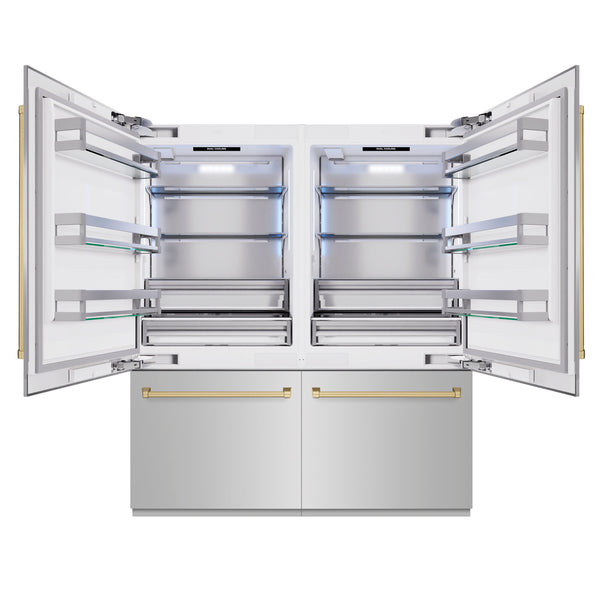 ZLINE Autograph Edition 72 in. 39.6 cu. ft. French Door Built-In Bottom Freezer Refrigerator with Water Dispensers and Ice Makers in Stainless Steel with Champagne Bronze Accents (RBITZ-304-72CB)