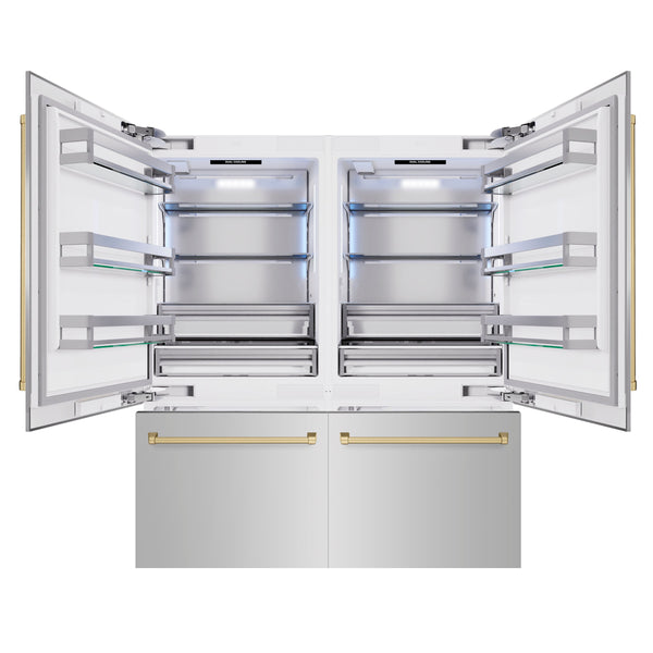 ZLINE Autograph Edition 72 in. 39.6 cu. ft. French Door Built-In Bottom Freezer Refrigerator with Water Dispensers and Ice Makers in Stainless Steel with Champagne Bronze Accents (RBITZ-304-72CB)