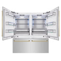 ZLINE Autograph Edition 72 in. 39.6 cu. ft. French Door Built-In Bottom Freezer Refrigerator with Water Dispensers and Ice Makers in Stainless Steel with Polished Gold Accents (RBITZ-304-72G)