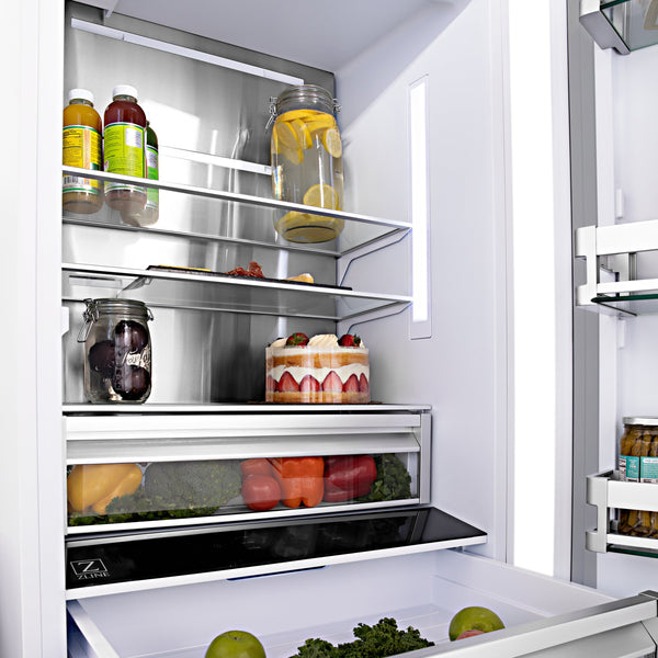 ZLINE Autograph Edition 36 in. 19.6 cu. ft. Panel Ready French Door Built-In Bottom Freezer Refrigerator with Water Dispenser and Ice Maker with Champagne Bronze Accents (RBIVZ-36-CB)