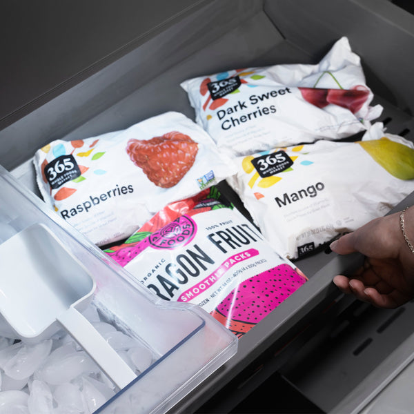 ZLINE Autograph Edition 36 in. 19.6 cu. ft. French Door Built-In Bottom Freezer Refrigerator with Water Dispenser and Ice Maker in Stainless Steel with Stainless Steel Interior and Champagne Bronze Helix Handles (SRBIVZ-30436KCB)