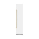 ZLINE Autograph Edition 18 in. 8.6 cu. ft. Right Hinge Column Freezer in White Matte with Graphite Gray Interior and Champagne Bronze Accents (RCFVRZ-WM-18-CB) front, closed.
