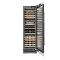 ZLINE 24 in. 12.4 cu. ft. Triple Zone 100 Bottle Column Wine Cooler in White Matte (RCWV-WM-24) front, open, with wine on racks.