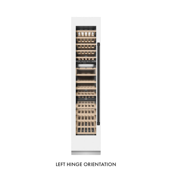 ZLINE Autograph Edition 18 in. 9.0 cu. ft. Triple Zone 68 Bottle Left Hinge Column Wine Cooler in White Matte with Matte Black Accents (RCWVLZ-WM-18-MB) front, closed.