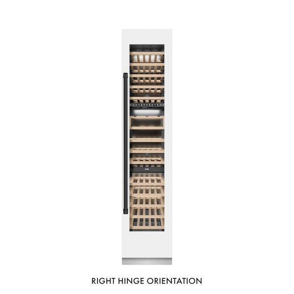 ZLINE Autograph Edition 18 in. 9.0 cu. ft. Triple Zone 68 Bottle Right Hinge Column Wine Cooler in White Matte with Matte Black Accents (RCWVRZ-WM-18-MB) front, closed.