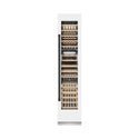 ZLINE Autograph Edition 18 in. 9.0 cu. ft. Triple Zone 68 Bottle Right Hinge Column Wine Cooler in White Matte with Matte Black Accents (RCWVRZ-WM-18-MB) front, closed.