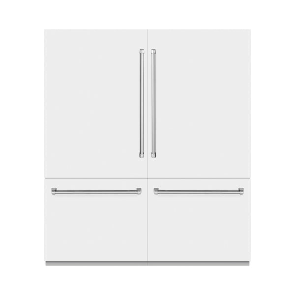 ZLINE 72 in. 39.6 cu. ft. French Door Built-In Bottom Freezer Refrigerator with Water Dispensers and Ice Makers in White Matte with Graphite Gray Interior (GRBIT-WM-72)