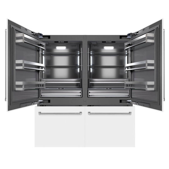 ZLINE 72 in. 39.6 cu. ft. French Door Built-In Bottom Freezer Refrigerator with Water Dispensers and Ice Makers in White Matte with Graphite Gray Interior (GRBIT-WM-72)