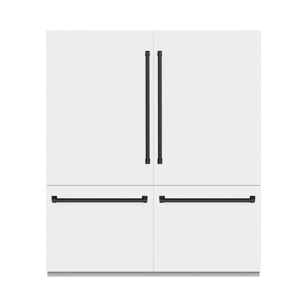 ZLINE Autograph Edition 72 in. 39.6 cu. ft. French Door Built-In Bottom Freezer Refrigerator with Water Dispensers and Ice Makers in White Matte with Graphite Gray Interior and Matte Black Accents (GRBITZ-WM-72-MB)