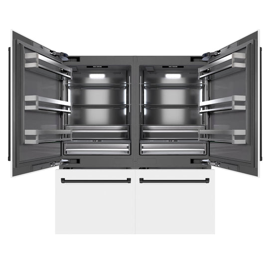 ZLINE Autograph Edition 72 in. 39.6 cu. ft. French Door Built-In Bottom Freezer Refrigerator with Water Dispensers and Ice Makers in White Matte with Graphite Gray Interior and Matte Black Accents (GRBITZ-WM-72-MB)