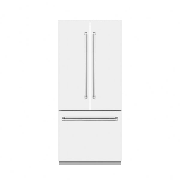 ZLINE 36 in. 19.6 cu. ft. French Door Built-In Bottom Freezer Refrigerator with Water Dispenser and Ice Maker in White Matte with Graphite Gray Interior (GRBIV-WM-36)