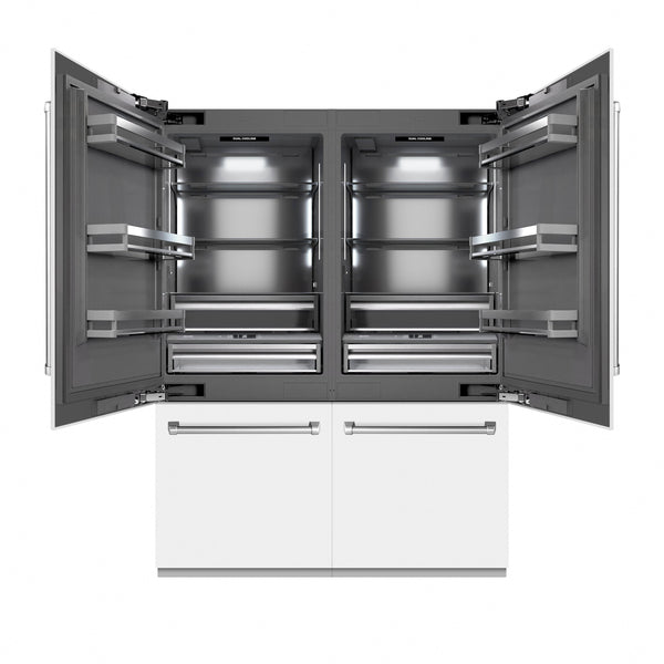 ZLINE 60 in. 32.2 cu. ft. French Door Built-In Bottom Freezer Refrigerator with Water Dispensers and Ice Makers in White Matte with Graphite Gray Interior (GRBIV-WM-60)