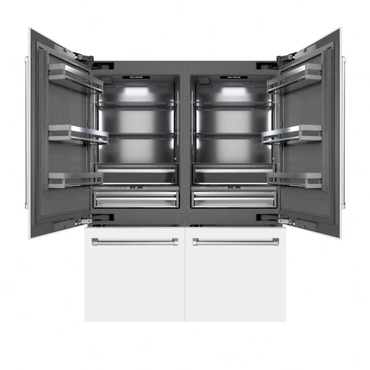 ZLINE 60 in. 32.2 cu. ft. French Door Built-In Bottom Freezer Refrigerator with Water Dispensers and Ice Makers in White Matte with Graphite Gray Interior (GRBIV-WM-60)