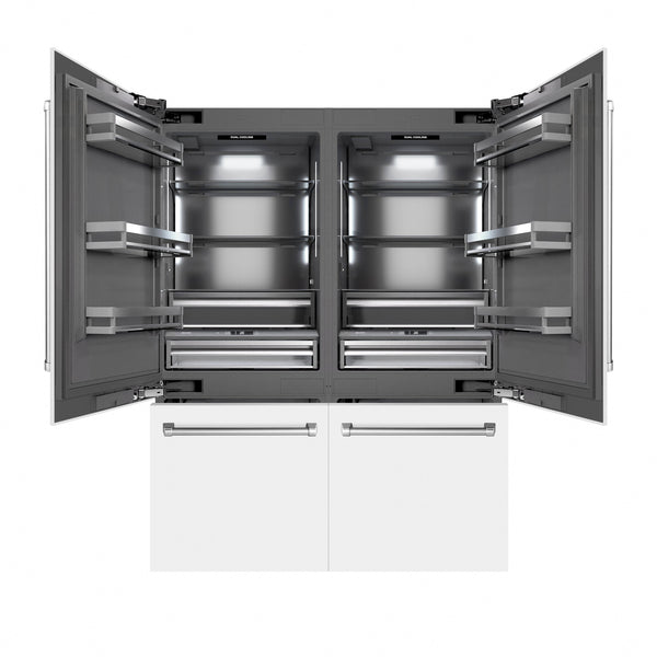 ZLINE 60 in. 32.2 cu. ft. French Door Built-In Bottom Freezer Refrigerator with Water Dispensers and Ice Makers in White Matte with Graphite Gray Interior (GRBIV-WM-60)