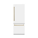 ZLINE Autograph Edition 30 in. 16.1 cu. ft. Built-In Bottom Freezer Refrigerator with Water Dispenser and Ice Maker in White Matte with Graphite Gray Interior and Champagne Bronze Accents (GRBIVZ-WM-30-CB)