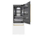 ZLINE Autograph Edition 30 in. 16.1 cu. ft. Built-In Bottom Freezer Refrigerator with Water Dispenser and Ice Maker in White Matte with Graphite Gray Interior and Champagne Bronze Accents (GRBIVZ-WM-30-CB)