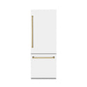 ZLINE Autograph Edition 30 in. 16.1 cu. ft. Built-In Bottom Freezer Refrigerator with Water Dispenser and Ice Maker in White Matte with Graphite Gray Interior and Polished Gold Accents (GRBIVZ-WM-30-G)
