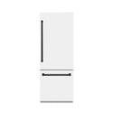 ZLINE Autograph Edition 30 in. 16.1 cu. ft. Built-In Bottom Freezer Refrigerator with Water Dispenser and Ice Maker in White Matte with Graphite Gray Interior and Matte Black Accents (GRBIVZ-WM-30-MB)