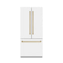 ZLINE Autograph Edition 36 in. 19.6 cu. ft. French Door Built-In Bottom Freezer Refrigerator with Water Dispenser and Ice Maker in White Matte with Graphite Gray Interior and Champagne Bronze Accents (GRBIVZ-WM-36-CB)