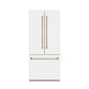 ZLINE Autograph Edition 36 in. 19.6 cu. ft. French Door Built-In Bottom Freezer Refrigerator with Water Dispenser and Ice Maker in White Matte with Graphite Gray Interior and Polished Gold Accents (GRBIVZ-WM-36-G)