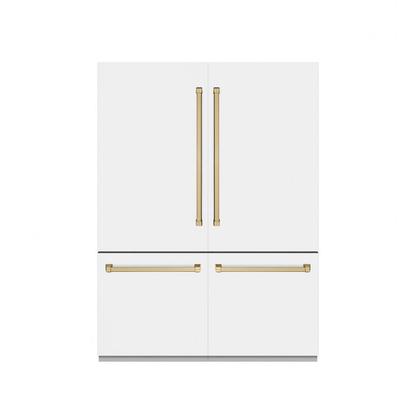 ZLINE Autograph Edition 60 in. 32.2 cu. ft. French Door Built-In Bottom Freezer Refrigerator with Water Dispenser and Ice Maker in White Matte with Graphite Gray Interior and Champagne Bronze Accents (GRBIVZ-WM-60-CB)