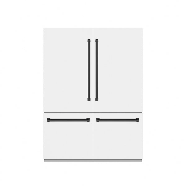 ZLINE Autograph Edition 60 in. 32.2 cu. ft. French Door Built-In Bottom Freezer Refrigerator with Water Dispenser and Ice Maker in White Matte with Graphite Gray Interior and Matte Black Accents (GRBIVZ-WM-60-MB)