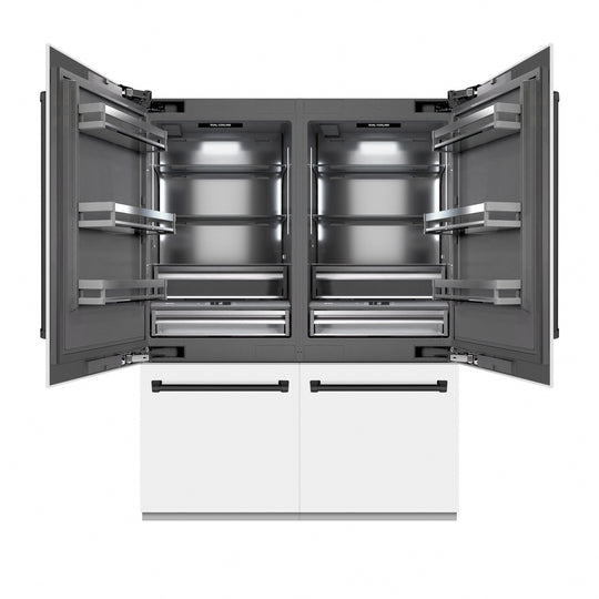 ZLINE Autograph Edition 60 in. 32.2 cu. ft. French Door Built-In Bottom Freezer Refrigerator with Water Dispenser and Ice Maker in White Matte with Graphite Gray Interior and Matte Black Accents (GRBIVZ-WM-60-MB)