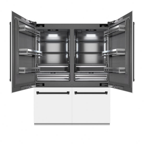 ZLINE Autograph Edition 60 in. 32.2 cu. ft. French Door Built-In Bottom Freezer Refrigerator with Water Dispenser and Ice Maker in White Matte with Graphite Gray Interior and Matte Black Accents (GRBIVZ-WM-60-MB)