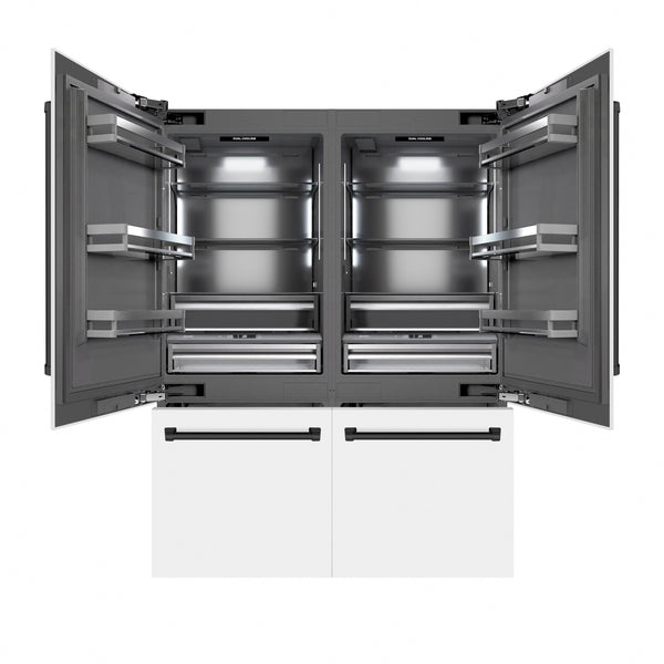 ZLINE Autograph Edition 60 in. 32.2 cu. ft. French Door Built-In Bottom Freezer Refrigerator with Water Dispenser and Ice Maker in White Matte with Graphite Gray Interior and Matte Black Accents (GRBIVZ-WM-60-MB)