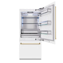 ZLINE Autograph Edition 36 in. 19.8 cu. ft. Built-In Bottom Freezer Refrigerator with Water Dispenser and Ice Maker in White Matte and Polished Gold Accents (RBITZ-WM-36-G)