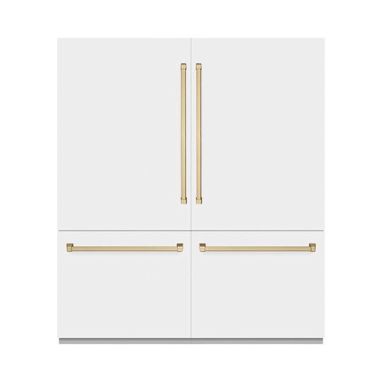 ZLINE Autograph Edition 72 in. 39.6 cu. ft. French Door Built-In Bottom Freezer Refrigerator with Water Dispensers and Ice Makers in White Matte and Champagne Bronze Accents (RBITZ-WM-72-CB)