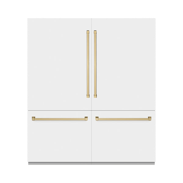ZLINE Autograph Edition 72 in. 39.6 cu. ft. French Door Built-In Bottom Freezer Refrigerator with Water Dispensers and Ice Makers in White Matte and Champagne Bronze Accents (RBITZ-WM-72-CB)