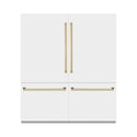 ZLINE Autograph Edition 72 in. 39.6 cu. ft. French Door Built-In Bottom Freezer Refrigerator with Water Dispensers and Ice Makers in White Matte and Polished Gold Accents (RBITZ-WM-72-G)