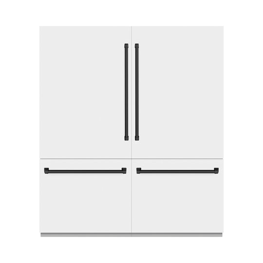 ZLINE Autograph Edition 72 in. 39.6 cu. ft. French Door Built-In Bottom Freezer Refrigerator with Water Dispensers and Ice Makers in White Matte and Matte Black Accents (RBITZ-WM-72-MB)