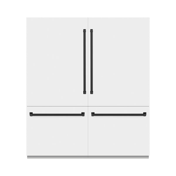 ZLINE Autograph Edition 72 in. 39.6 cu. ft. French Door Built-In Bottom Freezer Refrigerator with Water Dispensers and Ice Makers in White Matte and Matte Black Accents (RBITZ-WM-72-MB)