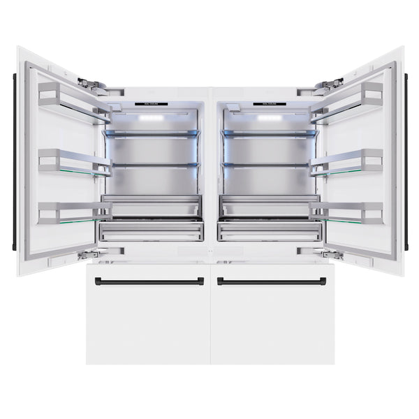ZLINE Autograph Edition 72 in. 39.6 cu. ft. French Door Built-In Bottom Freezer Refrigerator with Water Dispensers and Ice Makers in White Matte and Matte Black Accents (RBITZ-WM-72-MB)