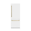 ZLINE Autograph Edition 30 in. 16.1 cu. ft. Built-In Bottom Freezer Refrigerator with Water Dispenser and Ice Maker in White Matte with Champagne Bronze Accents (RBIVZ-WM-30-CB)