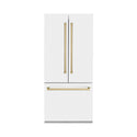 ZLINE Autograph Edition 36 in. 19.6 cu. ft. French Door Built-In Bottom Freezer Refrigerator with Water Dispenser and Ice Maker in White Matte with Champagne Bronze Accents (RBIVZ-WM-36-CB)