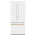 ZLINE Autograph Edition 36 in. 19.6 cu. ft. French Door Built-In Bottom Freezer Refrigerator with Water Dispenser and Ice Maker in White Matte with Champagne Bronze Accents (RBIVZ-WM-36-CB)