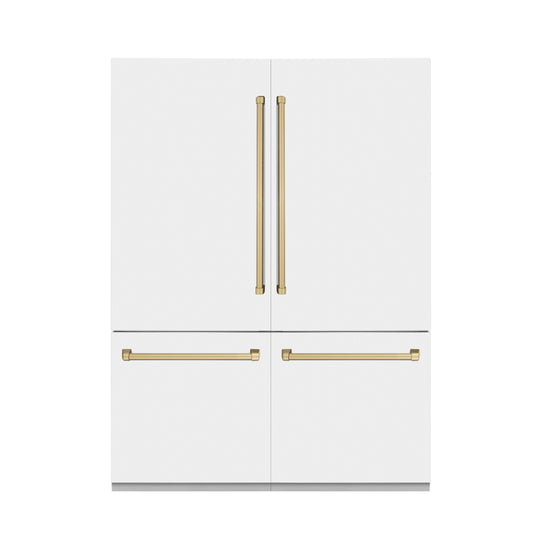 ZLINE Autograph Edition 60 in. 32.2 cu. ft. French Door Built-In Bottom Freezer Refrigerator with Water Dispenser and Ice Maker in White Matte with Champagne Bronze Accents (RBIVZ-WM-60-CB)