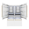 ZLINE Autograph Edition 60 in. 32.2 cu. ft. French Door Built-In Bottom Freezer Refrigerator with Water Dispenser and Ice Maker in White Matte with Polished Gold Accents (RBIVZ-WM-60-G)