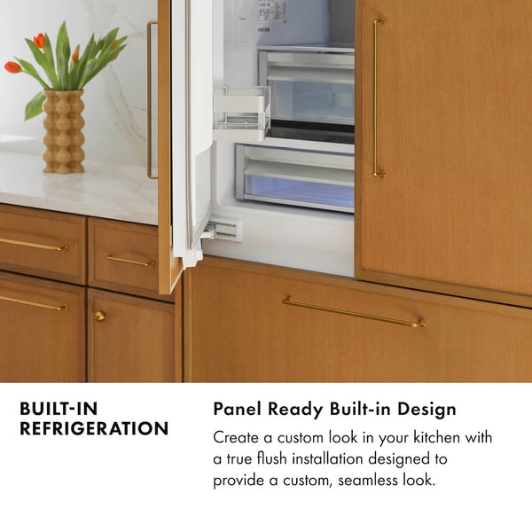 ZLINE Autograph Edition 60 in. 32.2 cu. ft. Panel Ready French Door Built-In Bottom Freezer Refrigerator with Water Dispenser and Ice Maker with Champagne Bronze Accents (RBIVZ-60-CB)