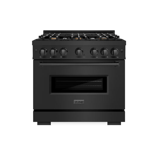 ZLINE 36 in. 5.2 cu. ft. Classic Gas Range with Convection Gas Oven in Black Stainless Steel with 6 Brass Burners (CGRB-BR-36)