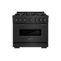 ZLINE 36 in. 5.2 cu. ft. Classic Dual Fuel Range with Gas Cooktop and Electric Convection Oven in Black Stainless Steel with 6 Brass Burners (CDRB-BR-36)