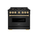 ZLINE Autograph Edition 36 in. 5.2 cu. ft. Classic Gas Range with 6 Burner Cooktop and Convection Gas Oven in Black Stainless Steel and Polished Gold Accents (CGRBZ-36-G)