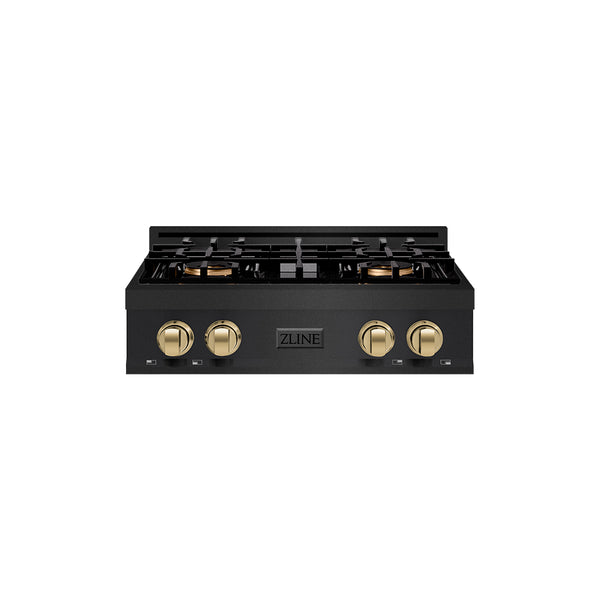 ZLINE Autograph Edition 30 in. Classic Gas Rangetop with 4 Burner DuoPro™ Cooktop in Black Stainless Steel and Champagne Bronze Accents (PCRTBZ-30-CB)