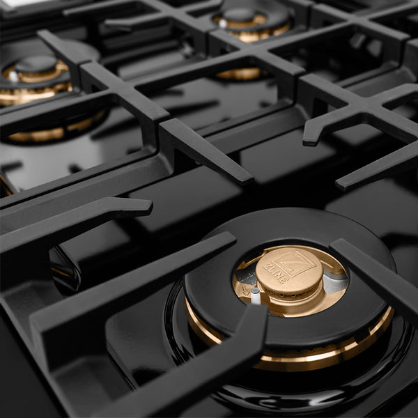 ZLINE Autograph Edition 30 in. Classic Gas Rangetop with 4 Burner DuoPro™ Cooktop in Black Stainless Steel and Polished Gold Accents (PCRTBZ-30-G)