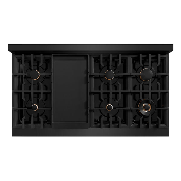 ZLINE 48 in. Classic Gas Rangetop with 8 Brass Burners and Porcelain Cooktop in Black Stainless Steel (RTB-BR-48)