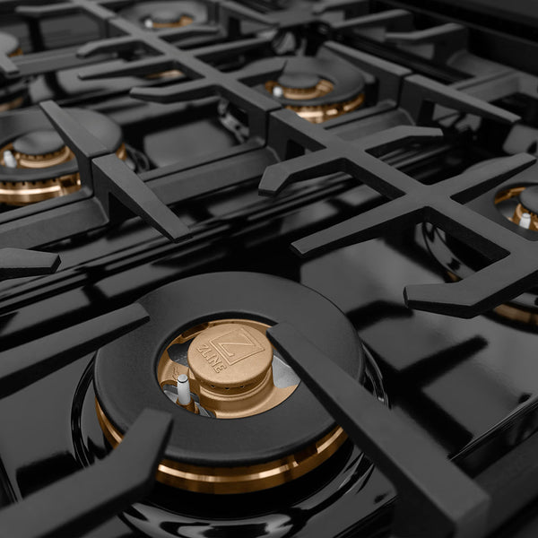 ZLINE Autograph Edition 36 in. Classic Gas Rangetop with 6 Burner DuoPro™ Cooktop in Black Stainless Steel and Champagne Bronze Accents (PCRTBZ-36-CB)